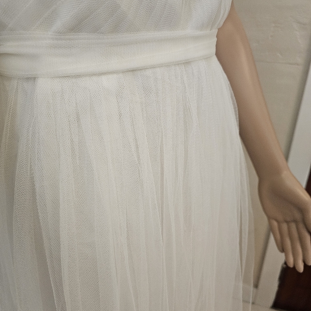 Strapless Sweetheart White Tulle Maxi Dress - Picture 4 of 16